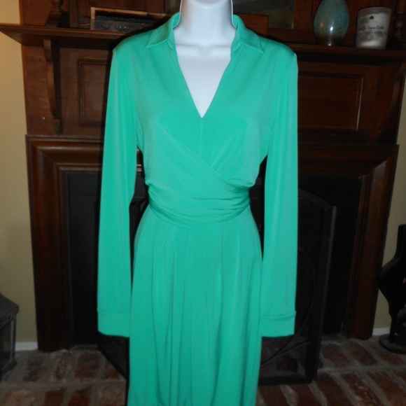 Vince Camuto mint green faux wrap long sleeve dress, 6 - Picture 5 of 12